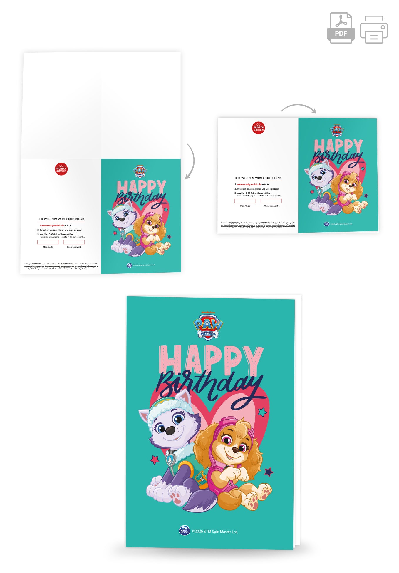 Wunschgutschein Paw Patrol - Happy Birthday - Türkis Herz PDF – Geschenkgutschein Ansicht 4