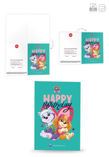 Wunschgutschein Paw Patrol - Happy Birthday - Türkis Herz PDF – Geschenkgutschein Ansicht 4