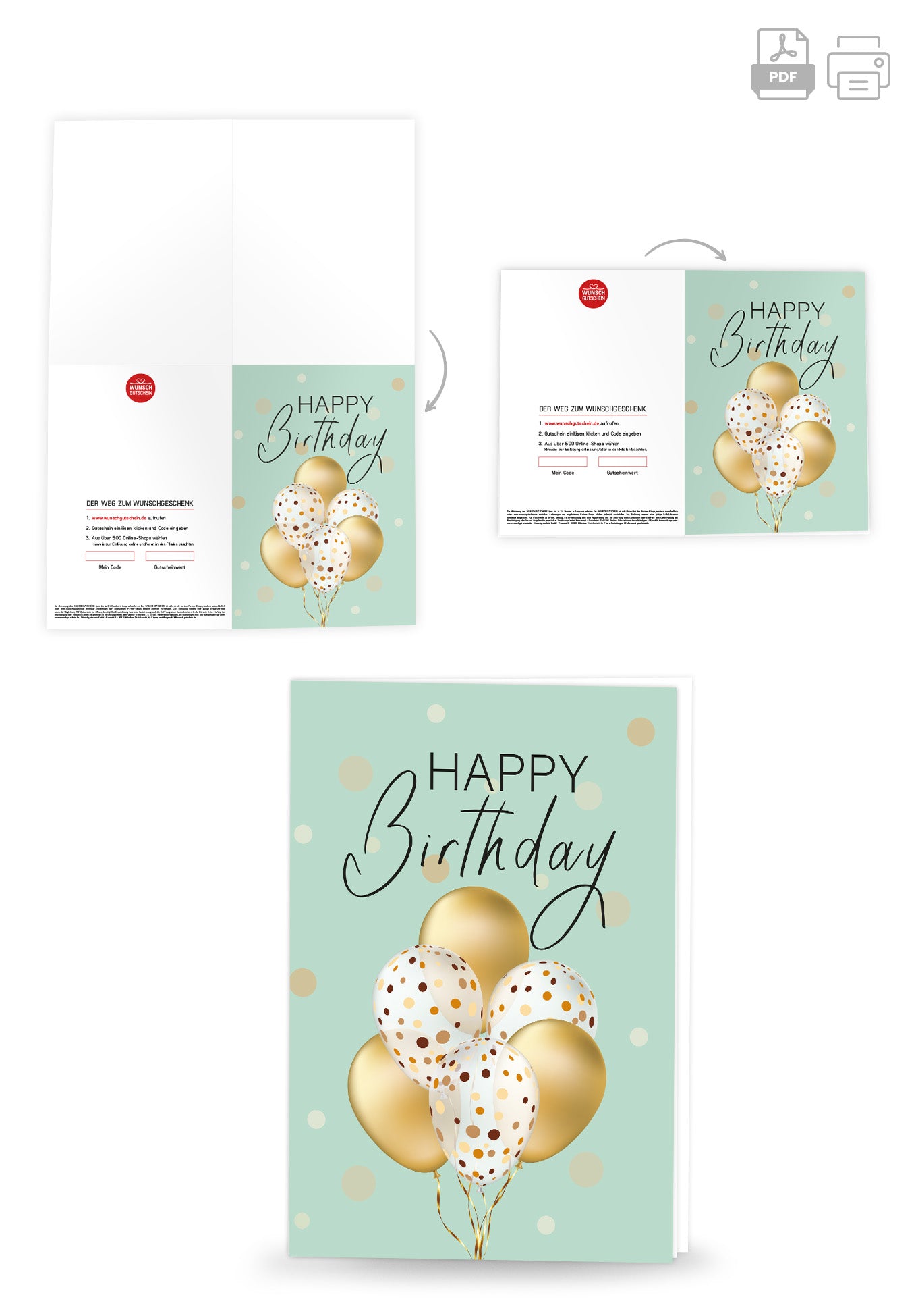 Wunschgutschein Happy Birthday - Ballons Gold – Geschenkgutschein Ansicht 4