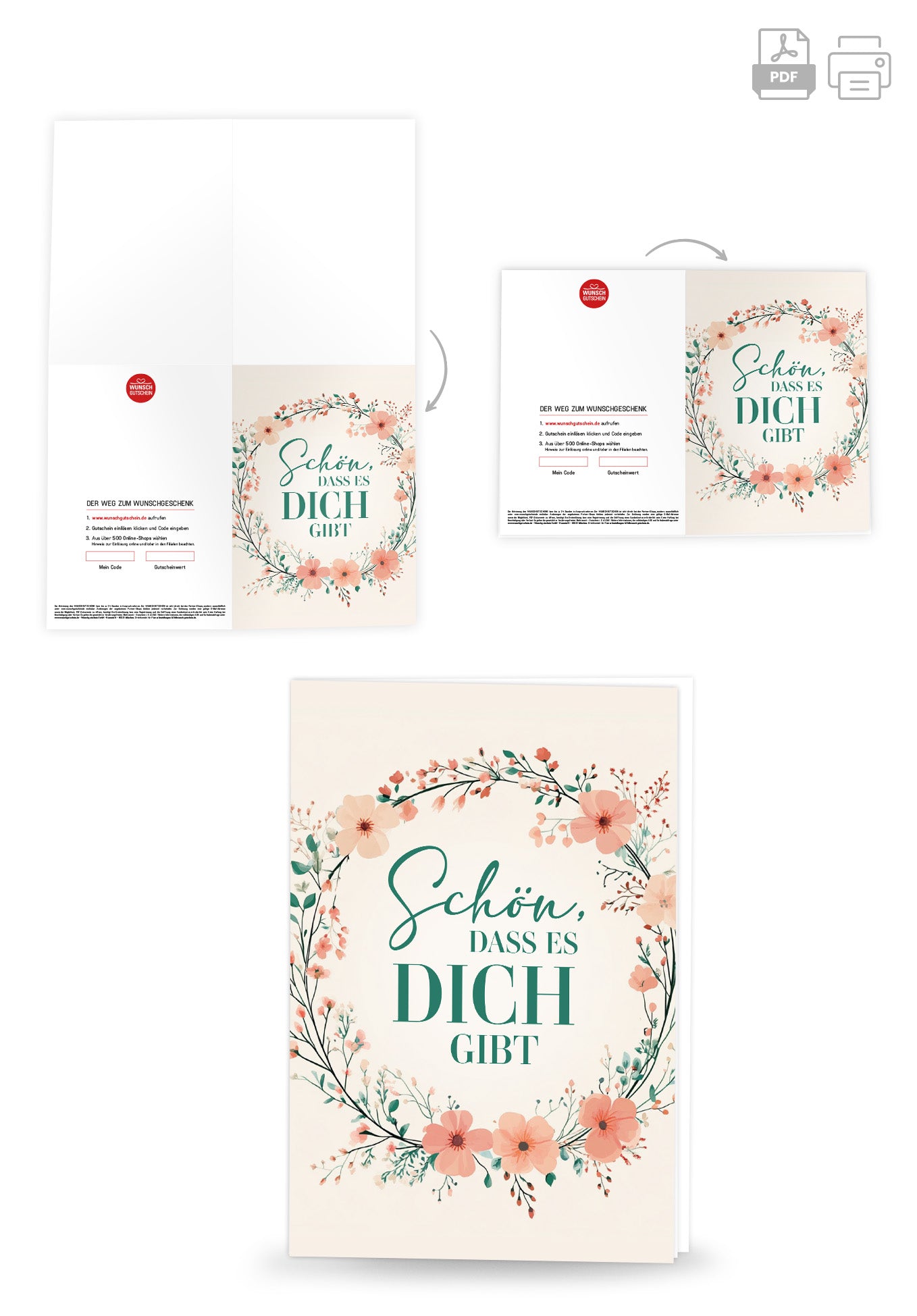 Wunschgutschein Schön dass es dich gibt - Blumenkranz – Geschenkgutschein Ansicht 4