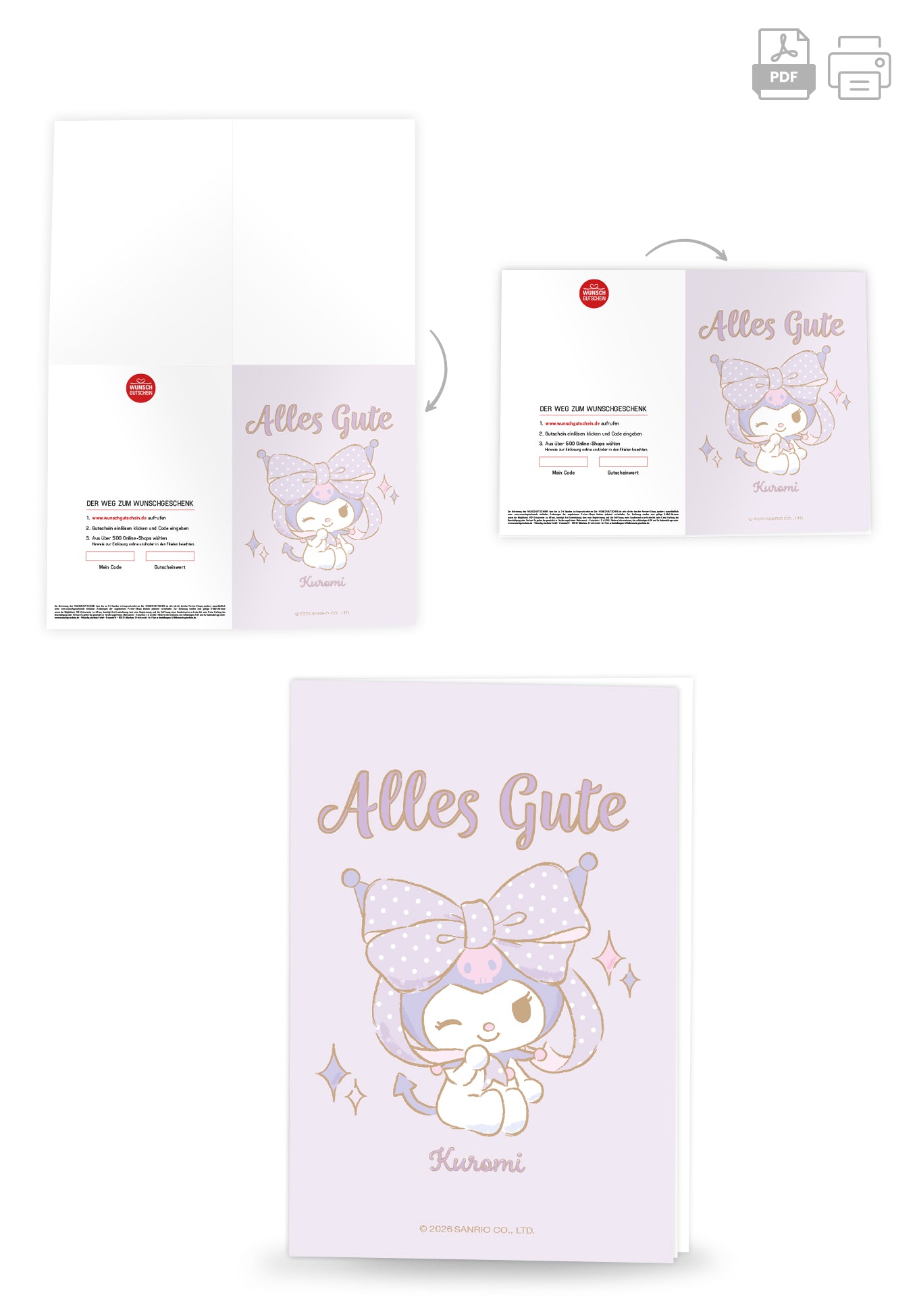 Wunschgutschein Hello Kitty - Alles Gute - Kuromi Lila PDF – Geschenkgutschein Ansicht 4