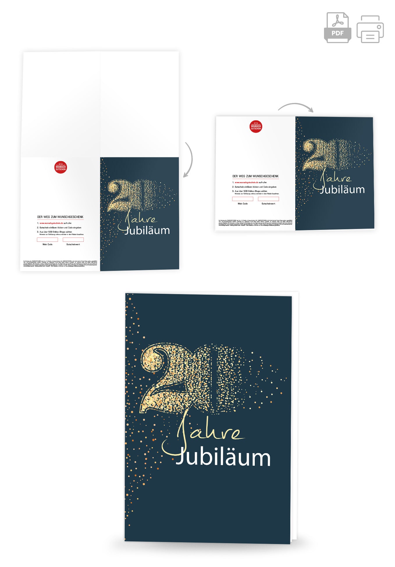 Wunschgutschein 20 Jahre Jubiläum - Blau Gold PDF – Geschenkgutschein Ansicht 4