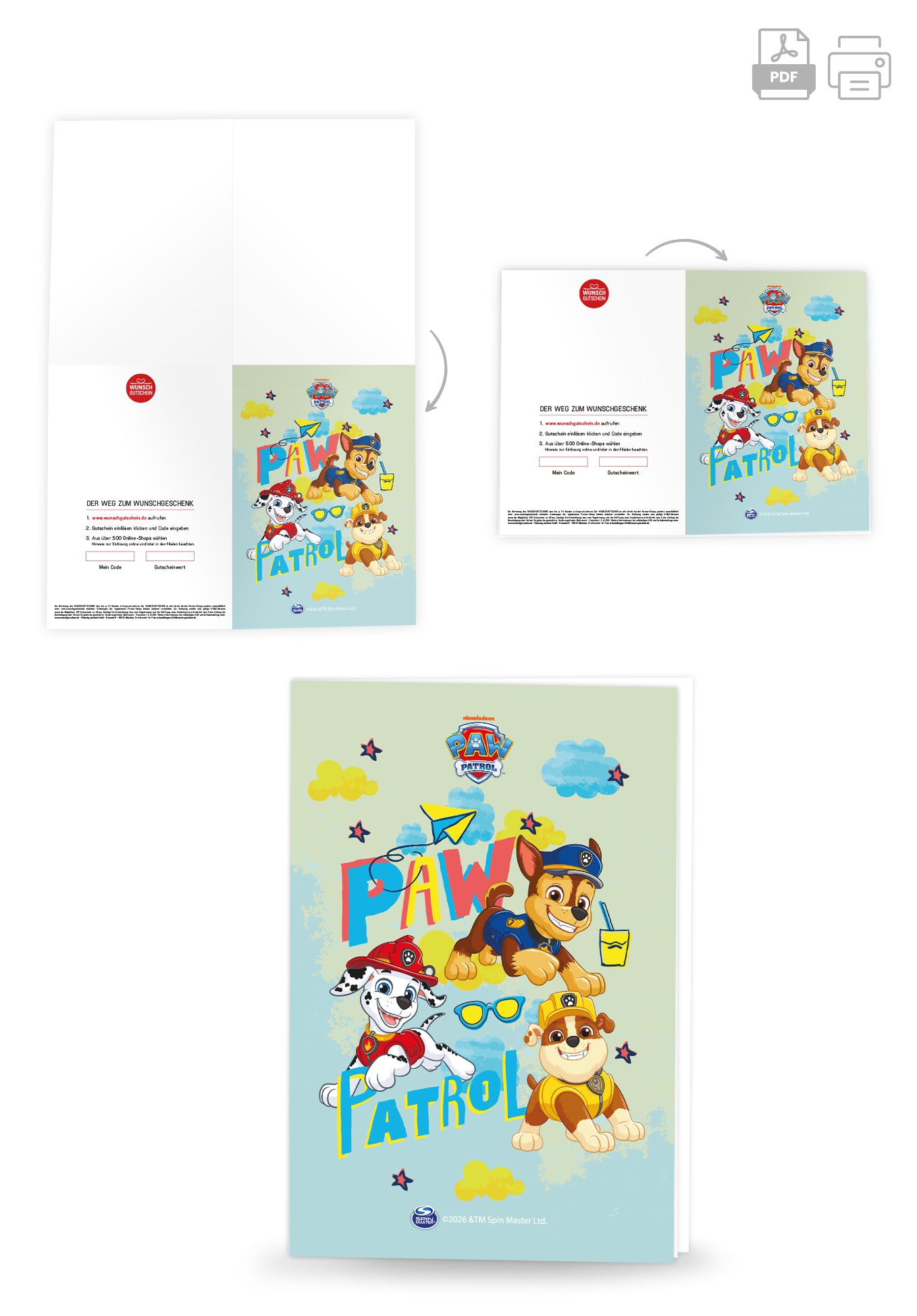 Wunschgutschein Paw Patrol - Himmel Grün Blau – Geschenkgutschein Ansicht 4