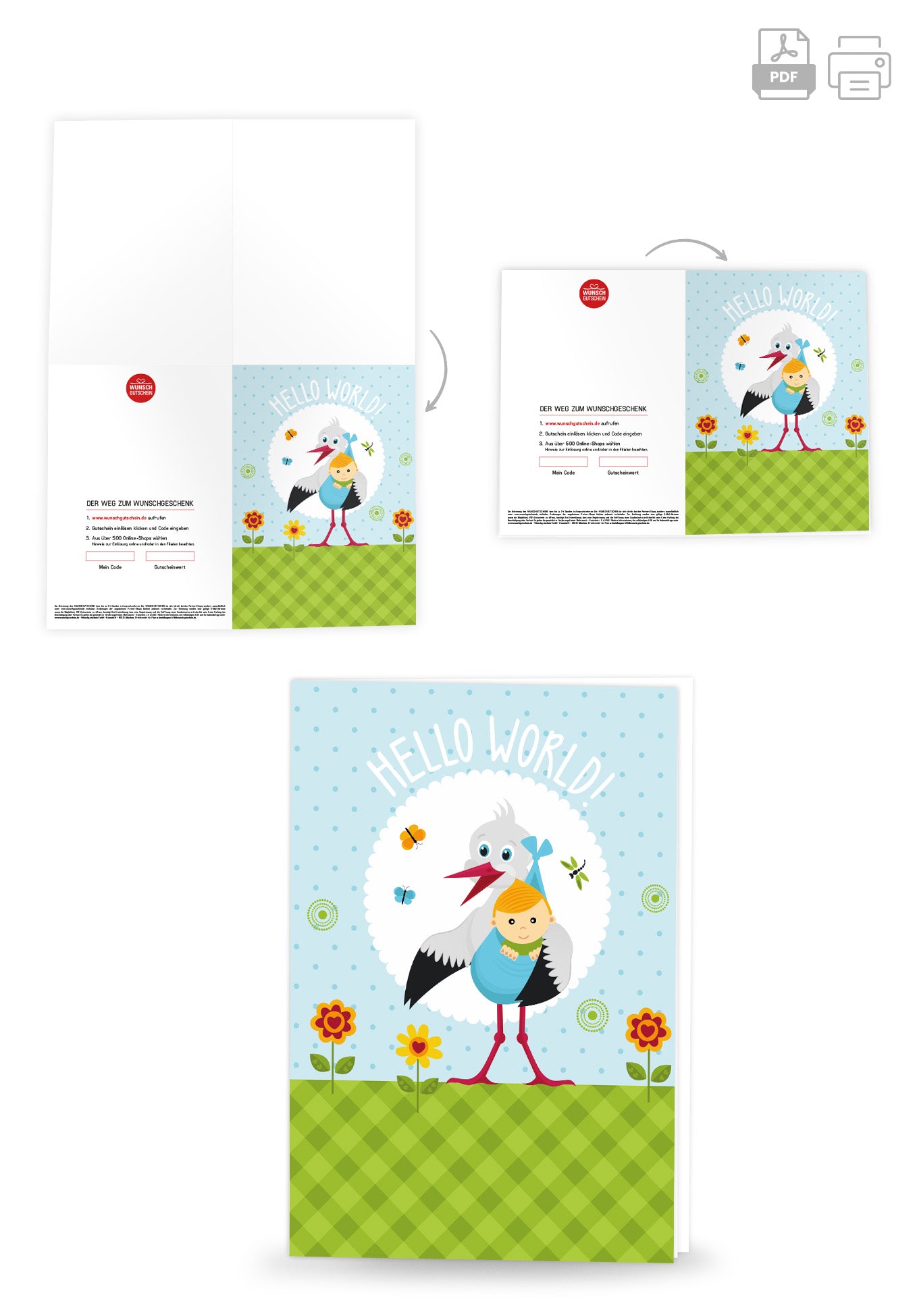 Wunschgutschein Hello World - Storch – Geschenkgutschein Ansicht 8