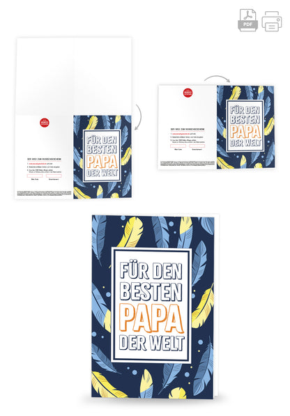 Wunschgutschein Für den besten Papa der Welt - Federn Blau Gelb – Geschenkgutschein Ansicht 4