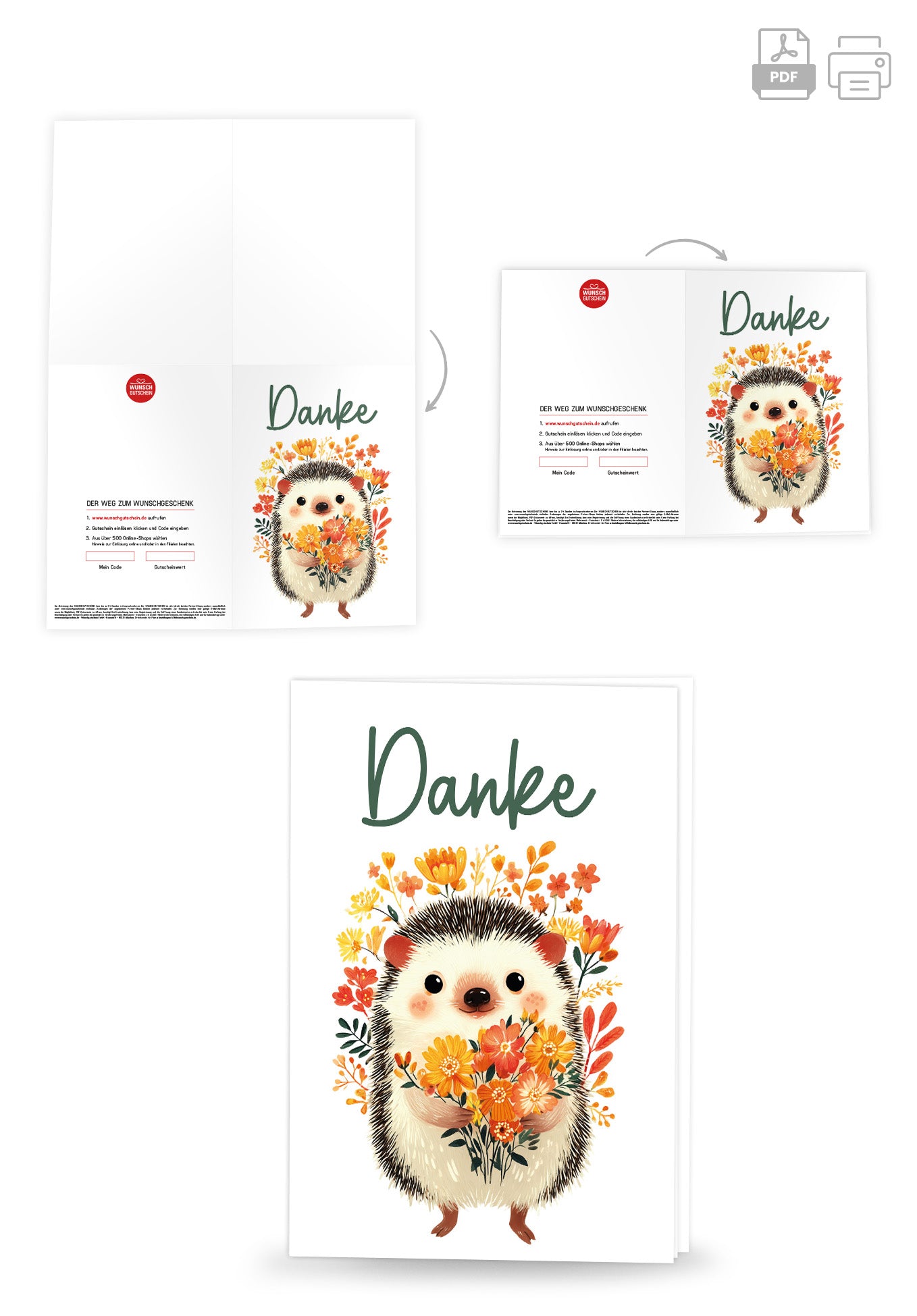 Wunschgutschein Danke - Igel Blumen PDF – Geschenkgutschein Ansicht 4