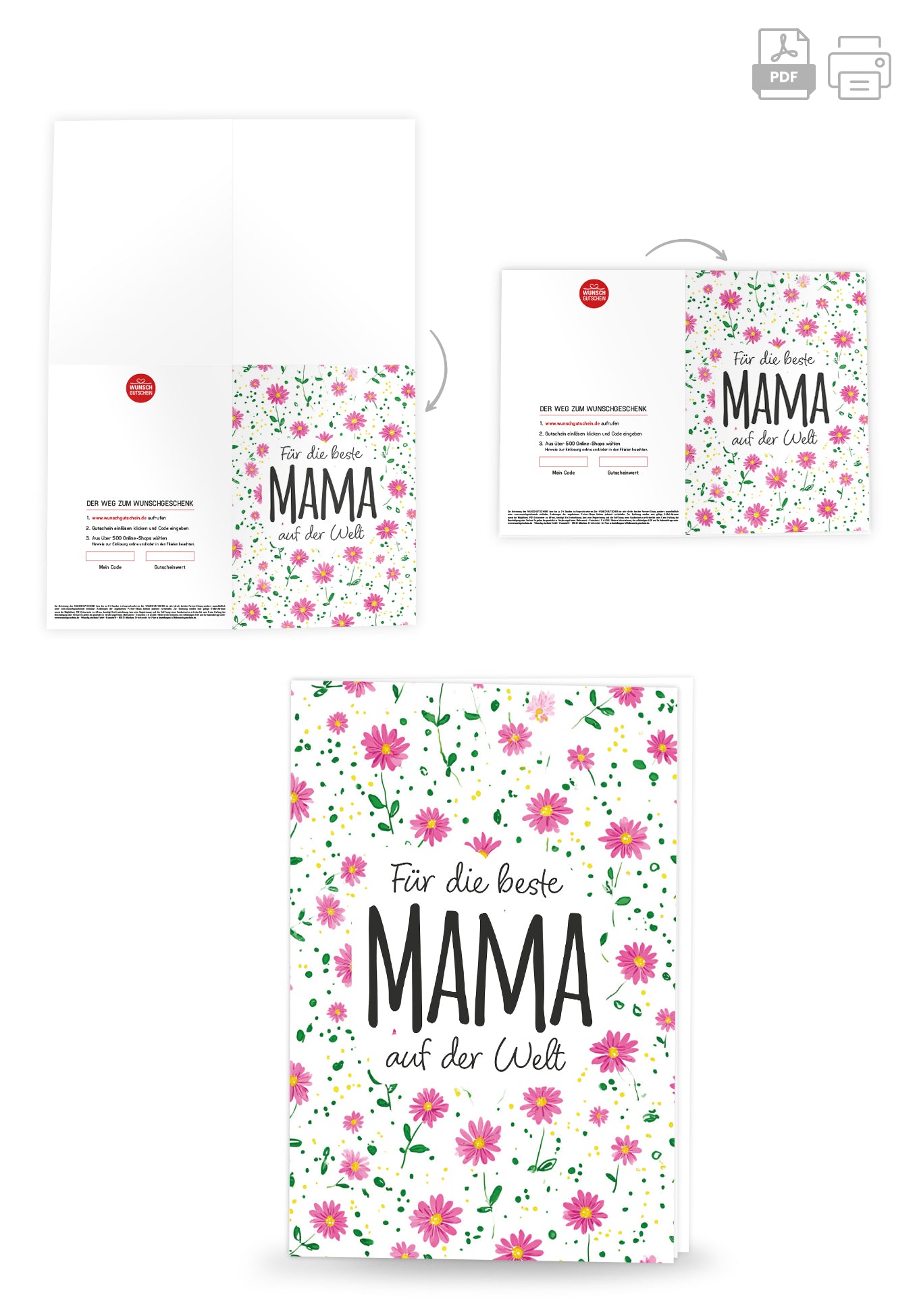 Wunschgutschein Für die beste Mama auf der Welt - Blumenmuster – Geschenkgutschein Ansicht 4