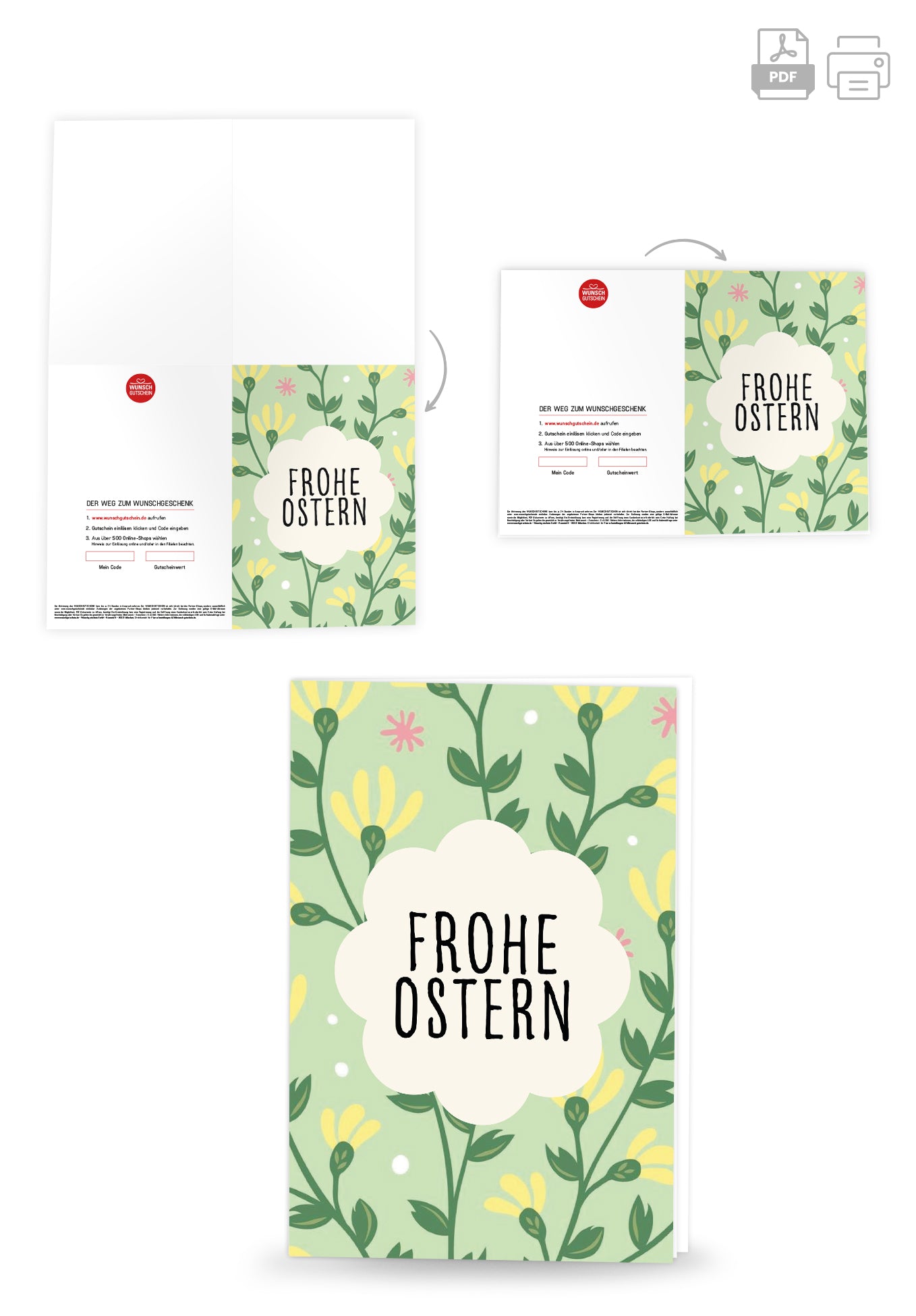 Wunschgutschein Frohe Ostern - Blumenmuster Grün – Geschenkgutschein Ansicht 4
