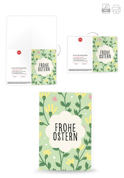 Wunschgutschein Frohe Ostern - Blumenmuster Grün – Geschenkgutschein Ansicht 4
