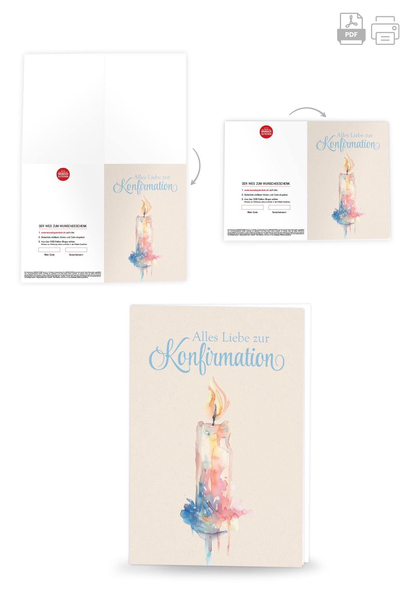 Wunschgutschein Zur Konfirmation - Kerze Aquarell – Geschenkgutschein Ansicht 4