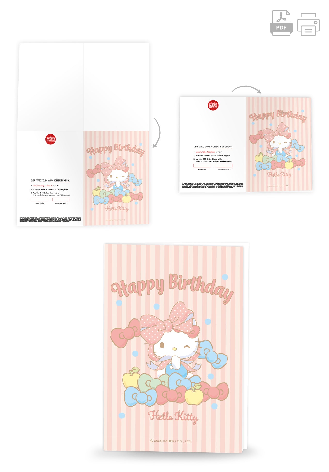 Wunschgutschein Hello Kitty - Happy Birthday - Pink Gestreift PDF – Geschenkgutschein Ansicht 4