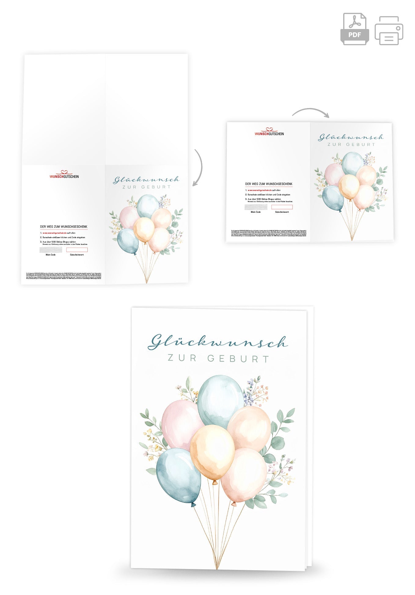 Wunschgutschein Glückwunsch zur Geburt - Ballons PDF – Geschenkgutschein Ansicht 4