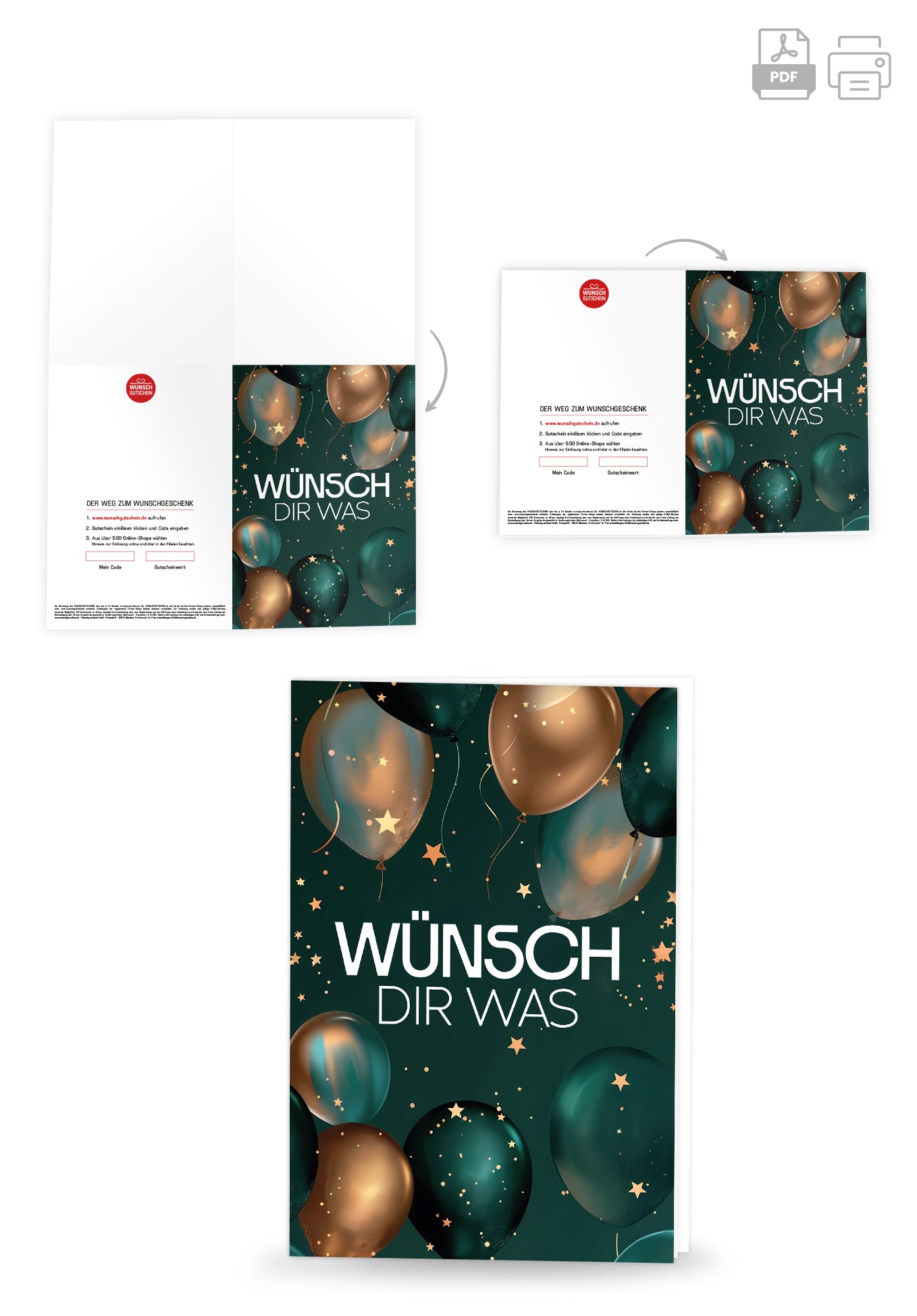 Wunschgutschein Wünsch dir was - Ballons Dunkelgrün Gold – Geschenkgutschein Ansicht 4