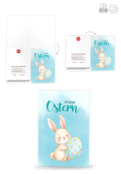 Wunschgutschein Frohe Ostern - Hase mit Ei Blau – Geschenkgutschein Ansicht 4