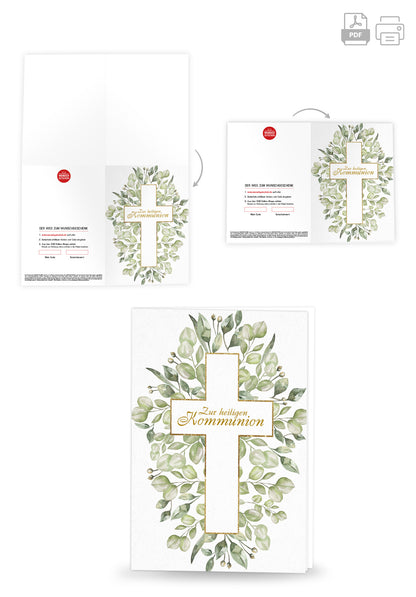 Wunschgutschein Zur heiligen Kommunion - Kreuz Blätter – Geschenkgutschein Ansicht 4