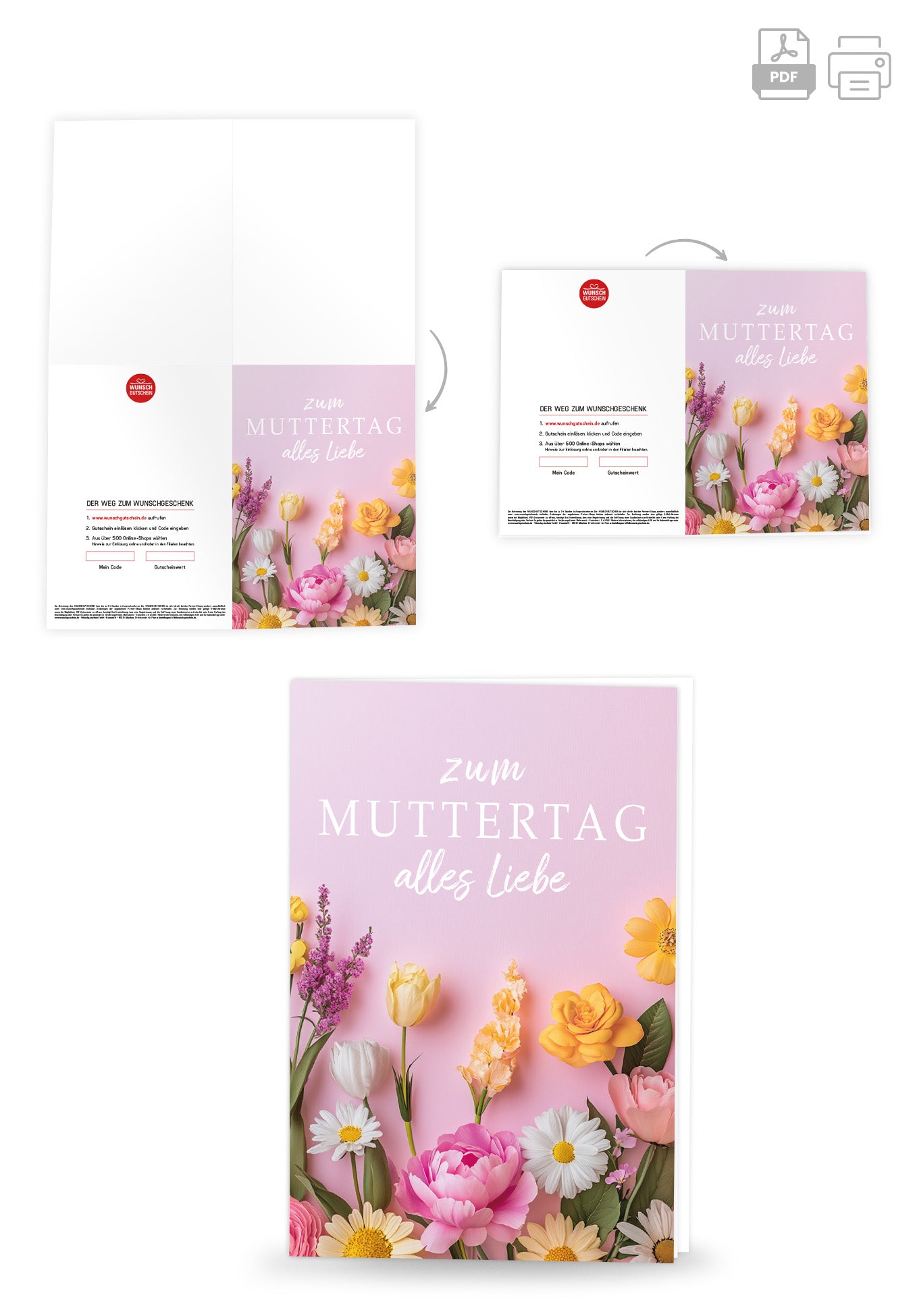 Wunschgutschein Zum Muttertag alles Liebe - Blumen Rosa PDF – Geschenkgutschein Ansicht 4