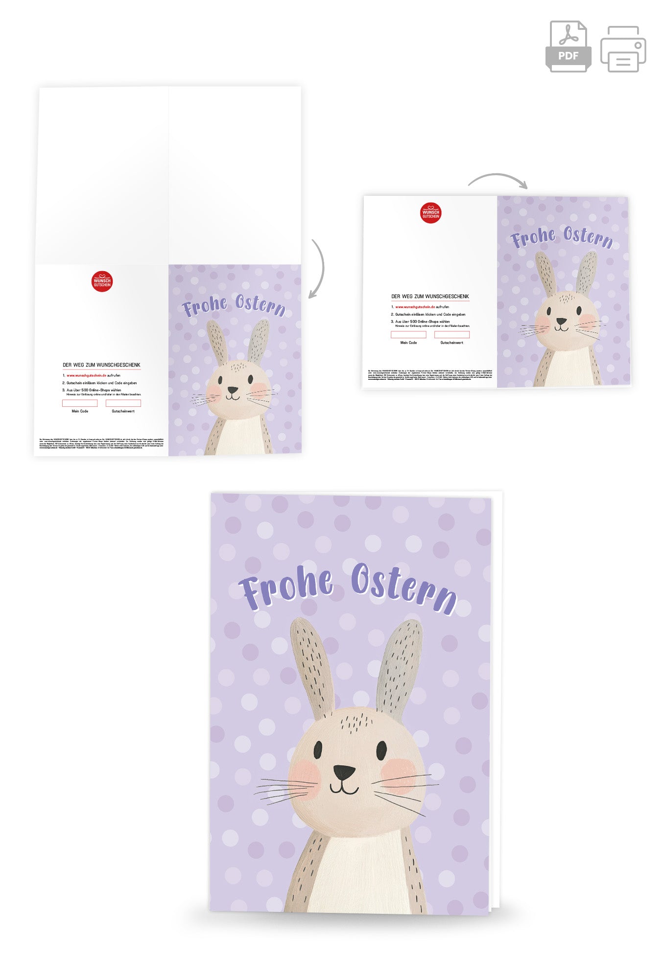 Wunschgutschein Frohe Ostern - Hase Pastellila PDF – Geschenkgutschein Ansicht 4