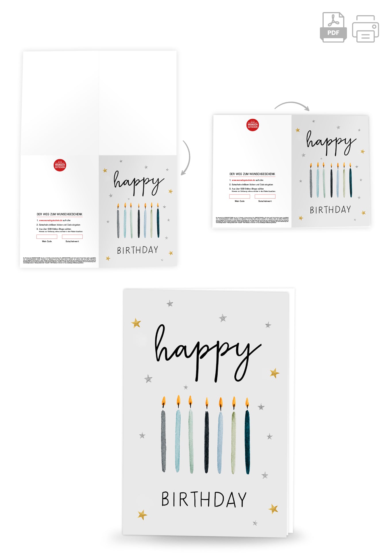 Wunschgutschein Happy Birthday - Kerzen Blau Sterne – Geschenkgutschein Ansicht 4