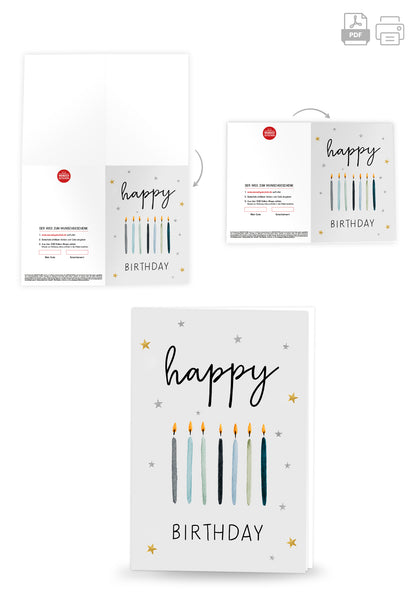 Wunschgutschein Happy Birthday - Kerzen Blau Sterne – Geschenkgutschein Ansicht 4