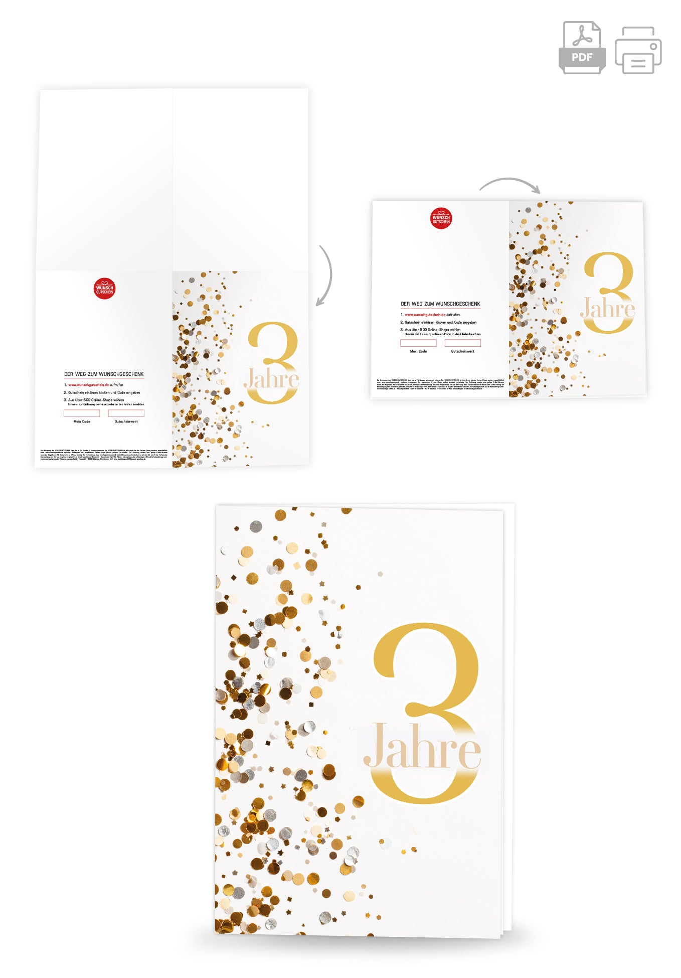Wunschgutschein 3 Jahre - Konfetti Gold – Geschenkgutschein Ansicht 4
