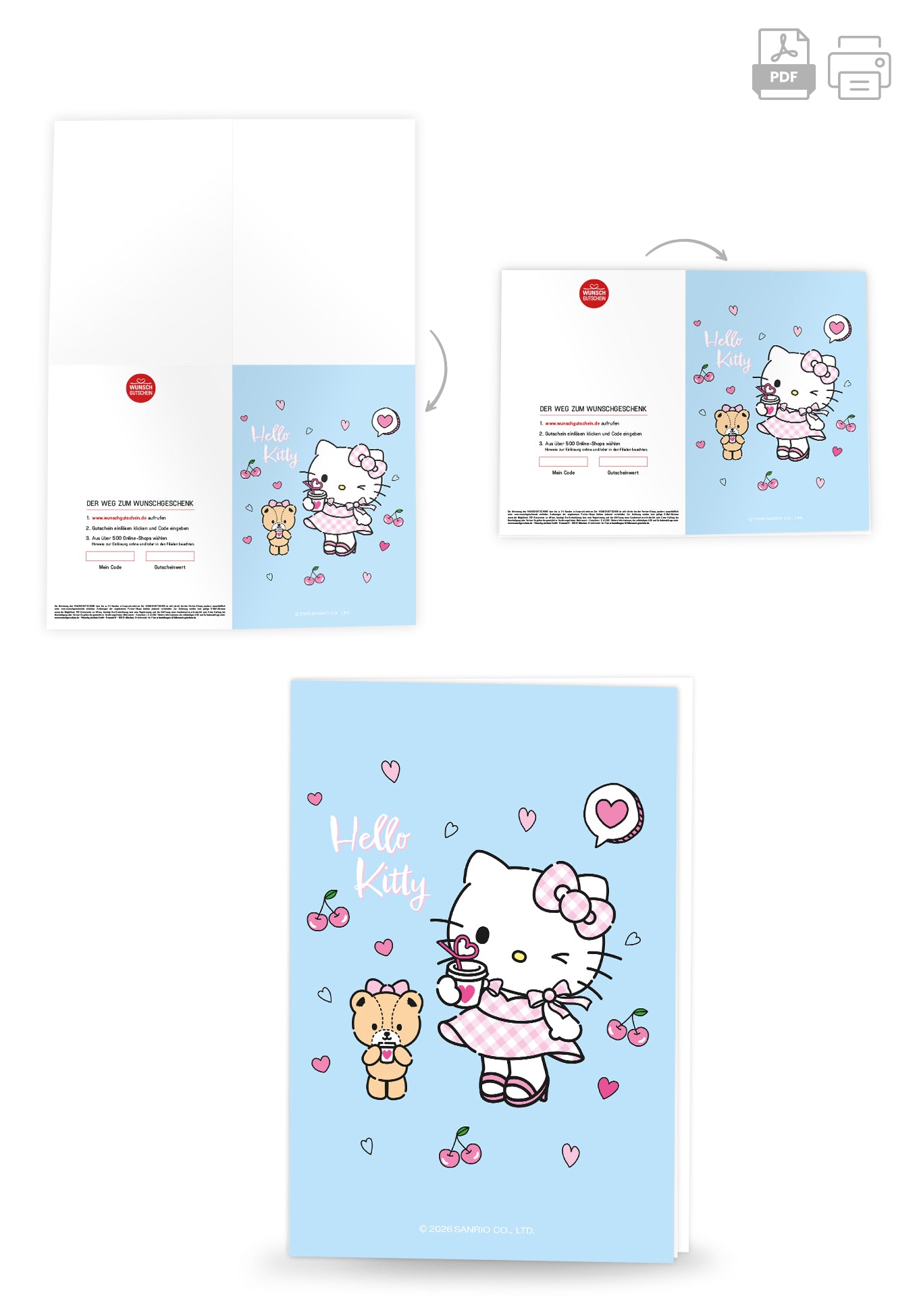 Wunschgutschein Hello Kitty - Kirschen Herzen Hellblau PDF – Geschenkgutschein Ansicht 4
