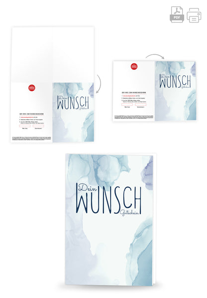 Wunschgutschein Dein Wunschgutschein - Aquarell Blau – Geschenkgutschein Ansicht 4