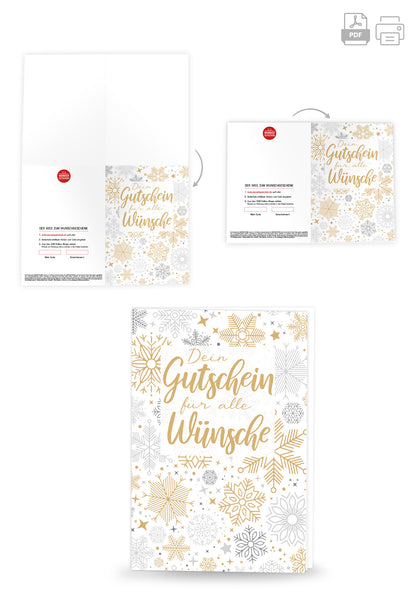 Wunschgutschein Für alle Wünsche - Schneeflocken Gold – Geschenkgutschein Ansicht 4