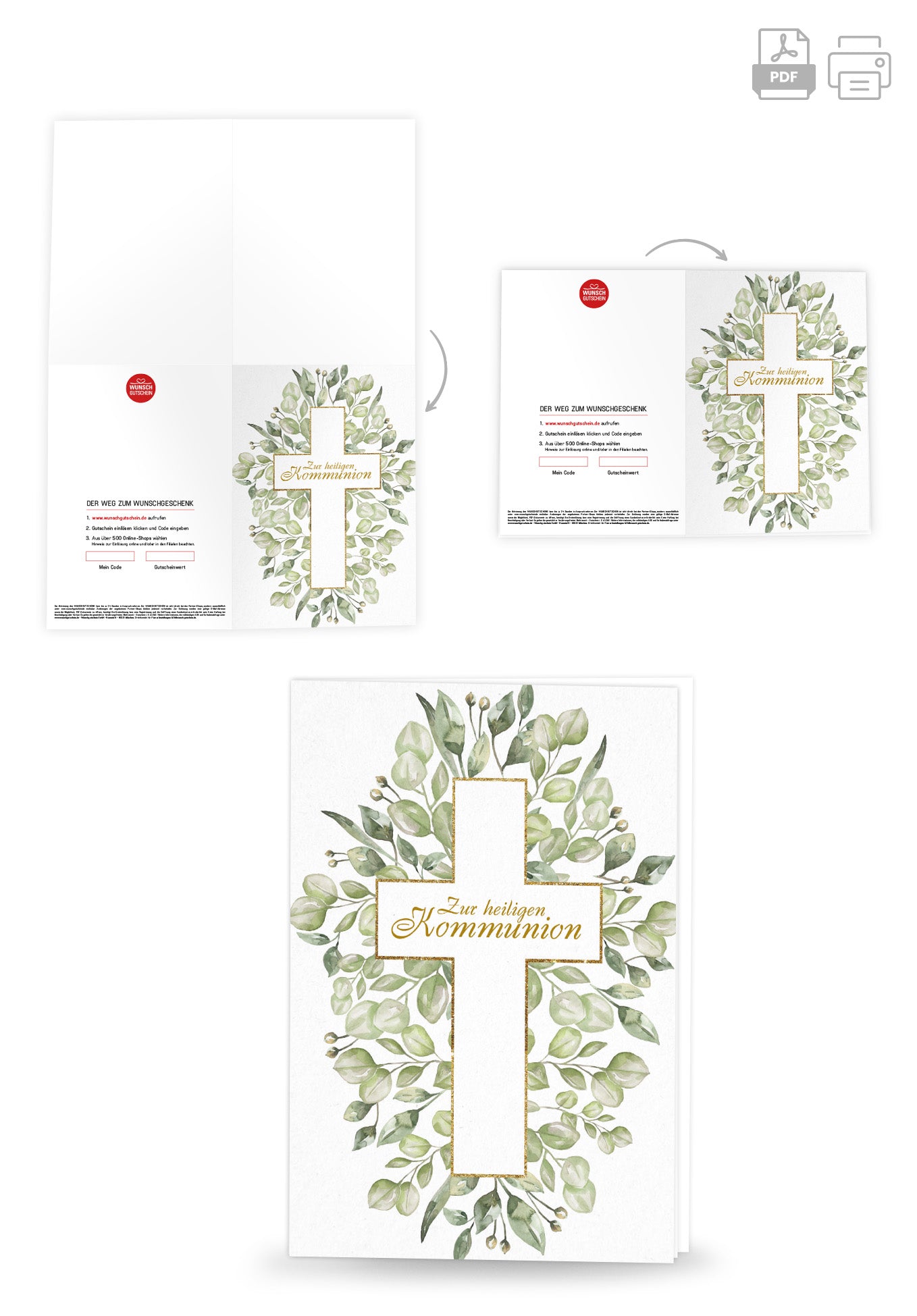 Wunschgutschein Zur heiligen Kommunion - Kreuz Blätter PDF – Geschenkgutschein Ansicht 4