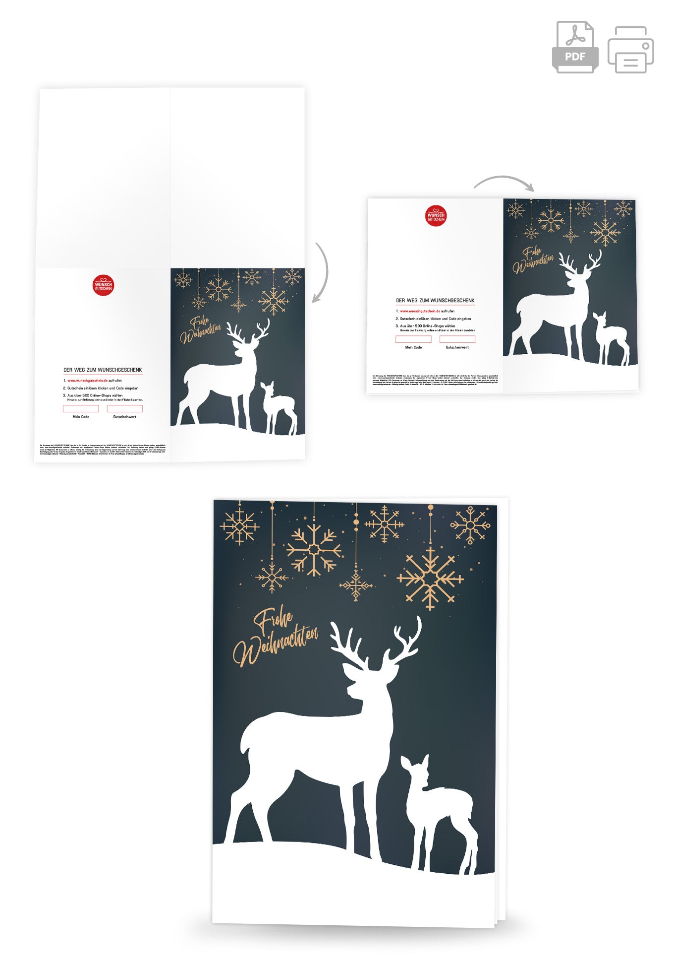 Wunschgutschein Frohe Weihnachten - Rentier Grün – Geschenkgutschein Ansicht 4