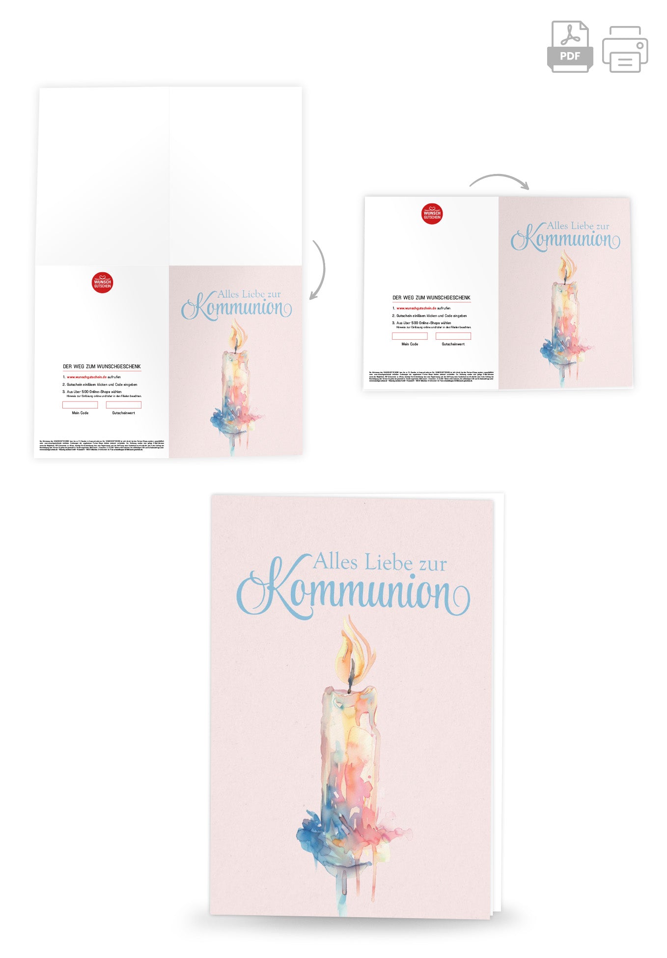 Wunschgutschein Alles Liebe zur Kommunion - Kerze Aquarell PDF – Geschenkgutschein Ansicht 4