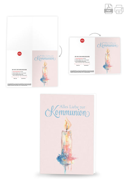 Wunschgutschein Alles Liebe zur Kommunion - Kerze Aquarell PDF – Geschenkgutschein Ansicht 4