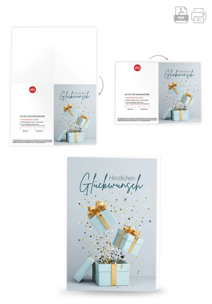 Wunschgutschein Herzlichen Glückwunsch - Geschenkboxen Blau Gold PDF – Geschenkgutschein Ansicht 4