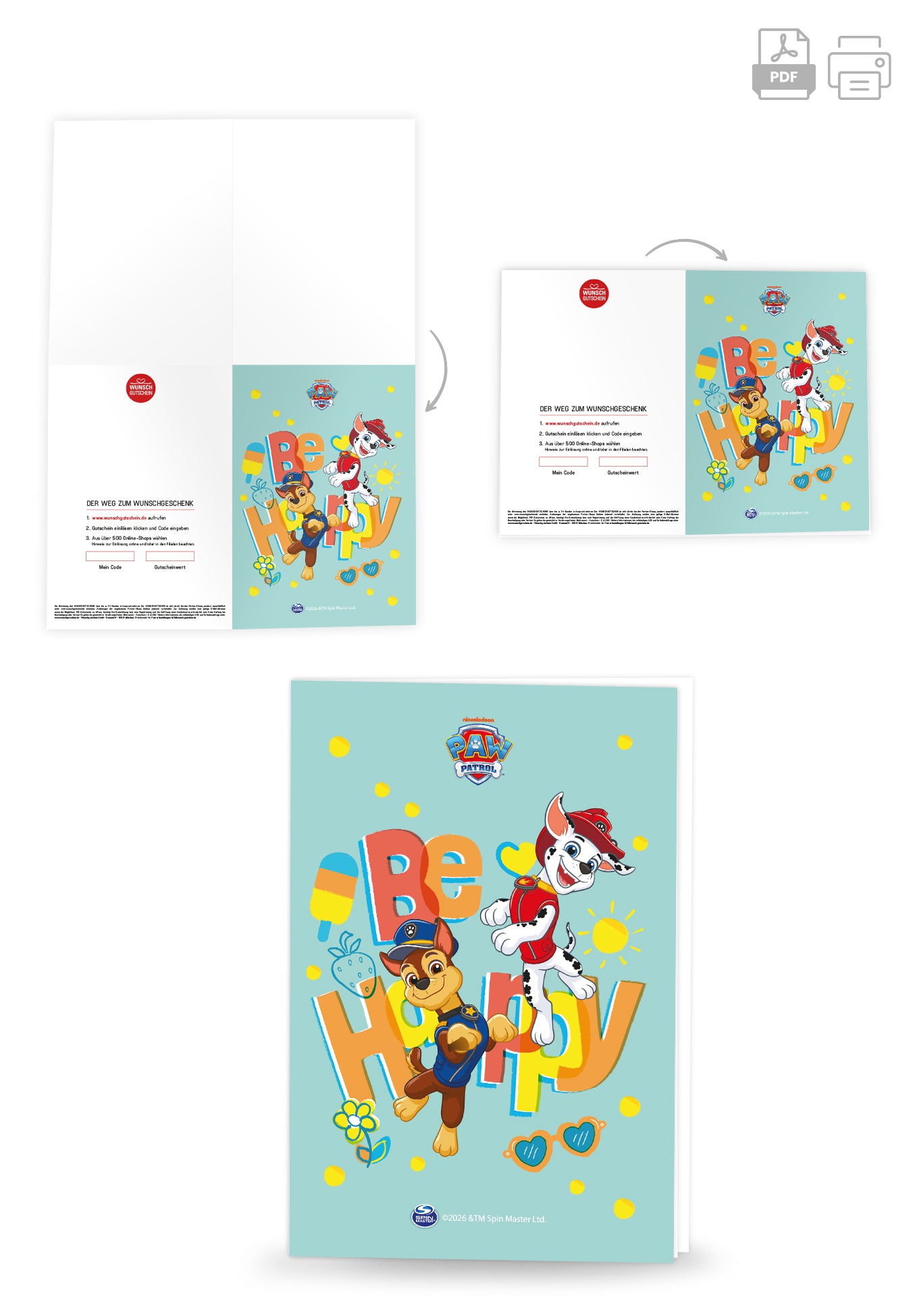 Wunschgutschein Paw Patrol - Be Happy - Hellblau Sommer PDF – Geschenkgutschein Ansicht 4