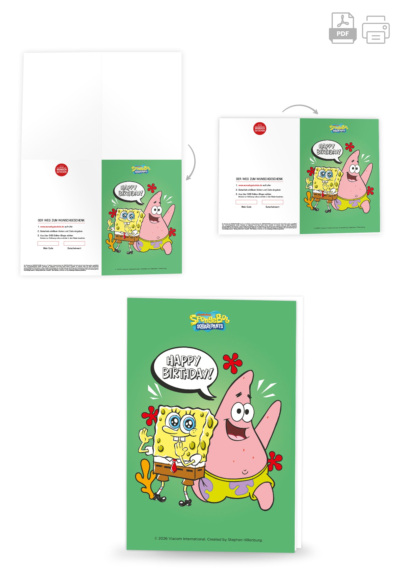 Wunschgutschein Spongebob - Happy Birthday - Spongebob und Patrick Grün PDF – Geschenkgutschein Ansicht 4