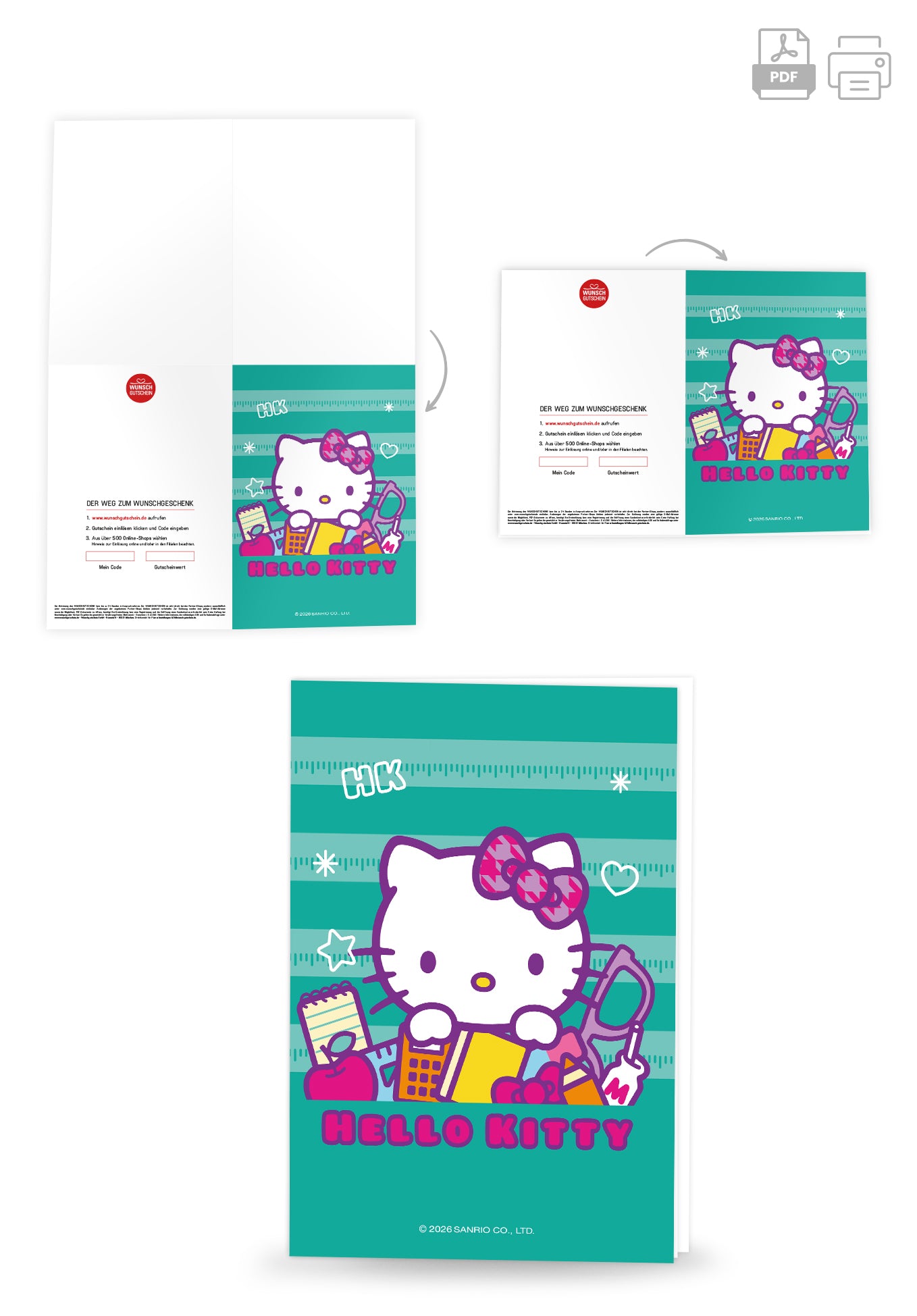Wunschgutschein Hello Kitty - Schulsachen Grün PDF – Geschenkgutschein Ansicht 4