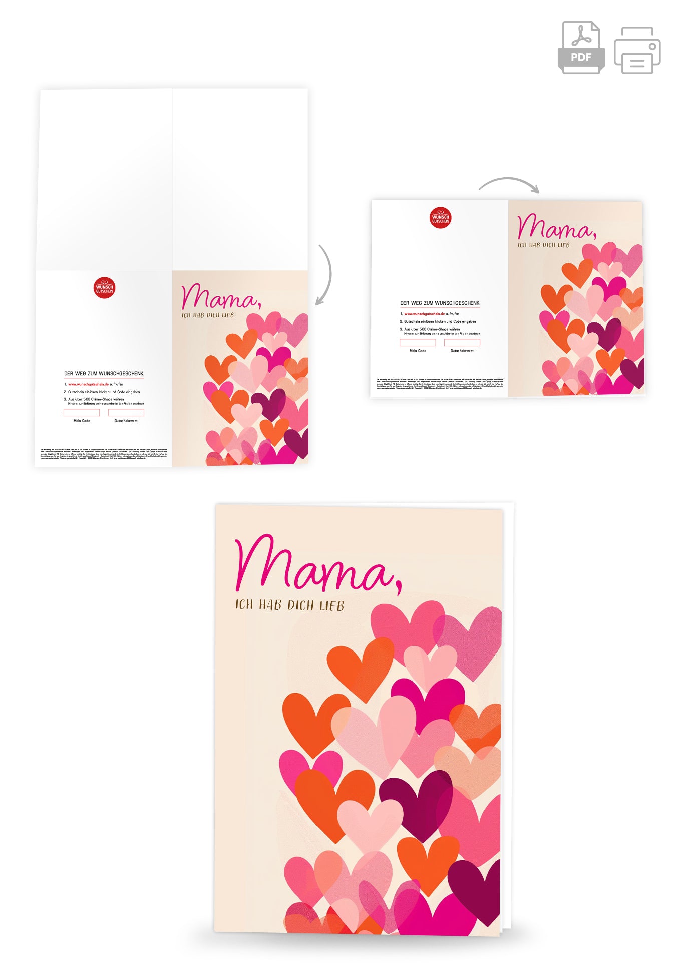 Wunschgutschein Mama ich hab dich lieb - Herzen Pink Orange PDF – Geschenkgutschein Ansicht 4