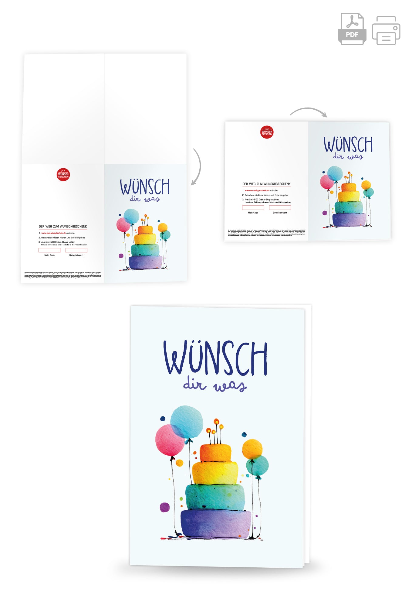 Wunschgutschein Wünsch dir was - Torte und Ballons Bunt – Geschenkgutschein Ansicht 4