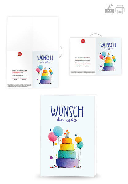Wunschgutschein Wünsch dir was - Torte und Ballons Bunt – Geschenkgutschein Ansicht 4