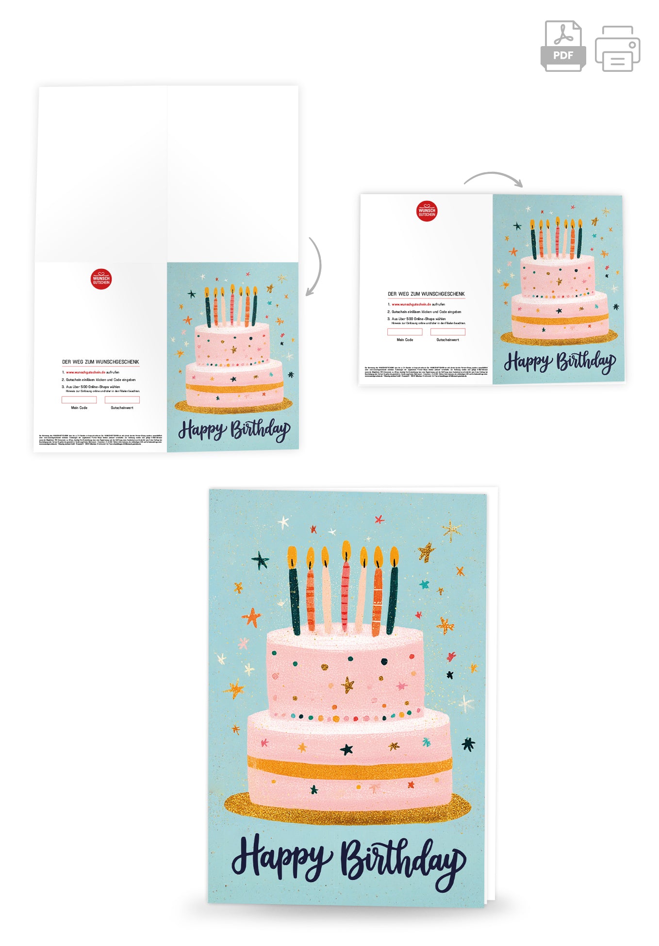 Wunschgutschein Happy Birthday - Torte Blau Pink PDF – Geschenkgutschein Ansicht 4