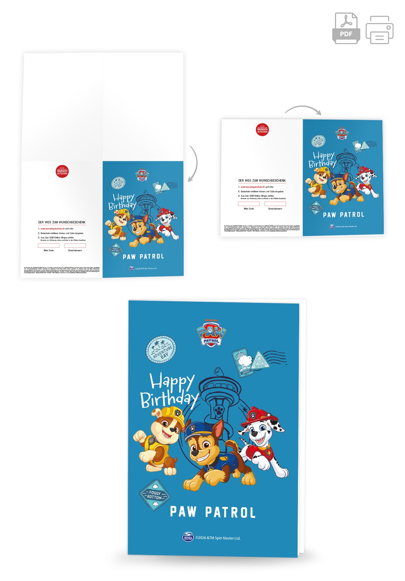Wunschgutschein Paw Patrol - Happy Birthday - Blau PDF – Geschenkgutschein Ansicht 4