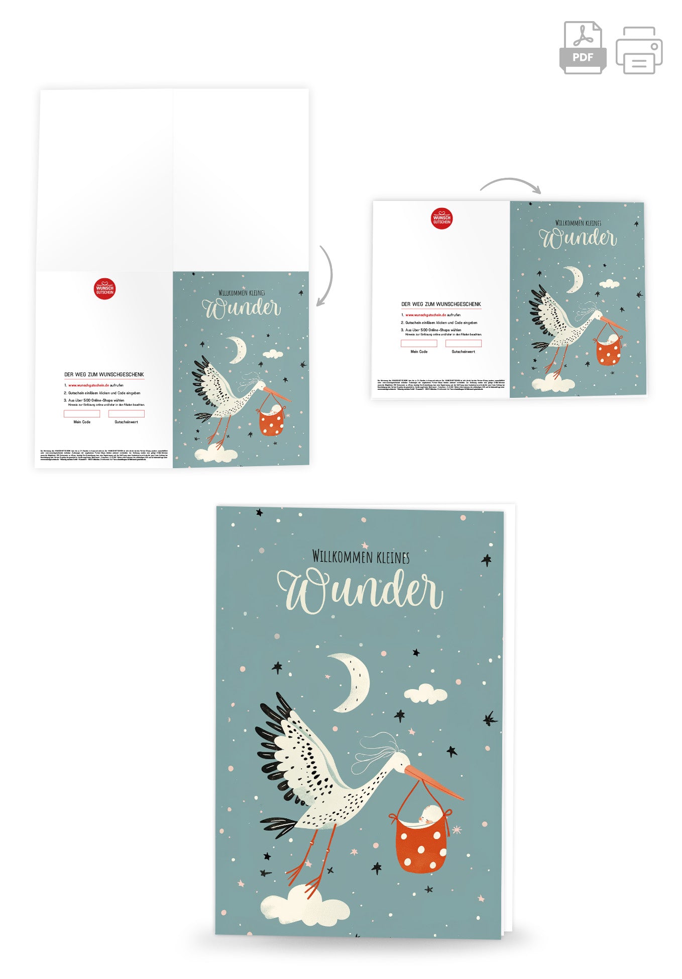 Wunschgutschein Willkommen kleines Wunder - Storch – Geschenkgutschein Ansicht 4