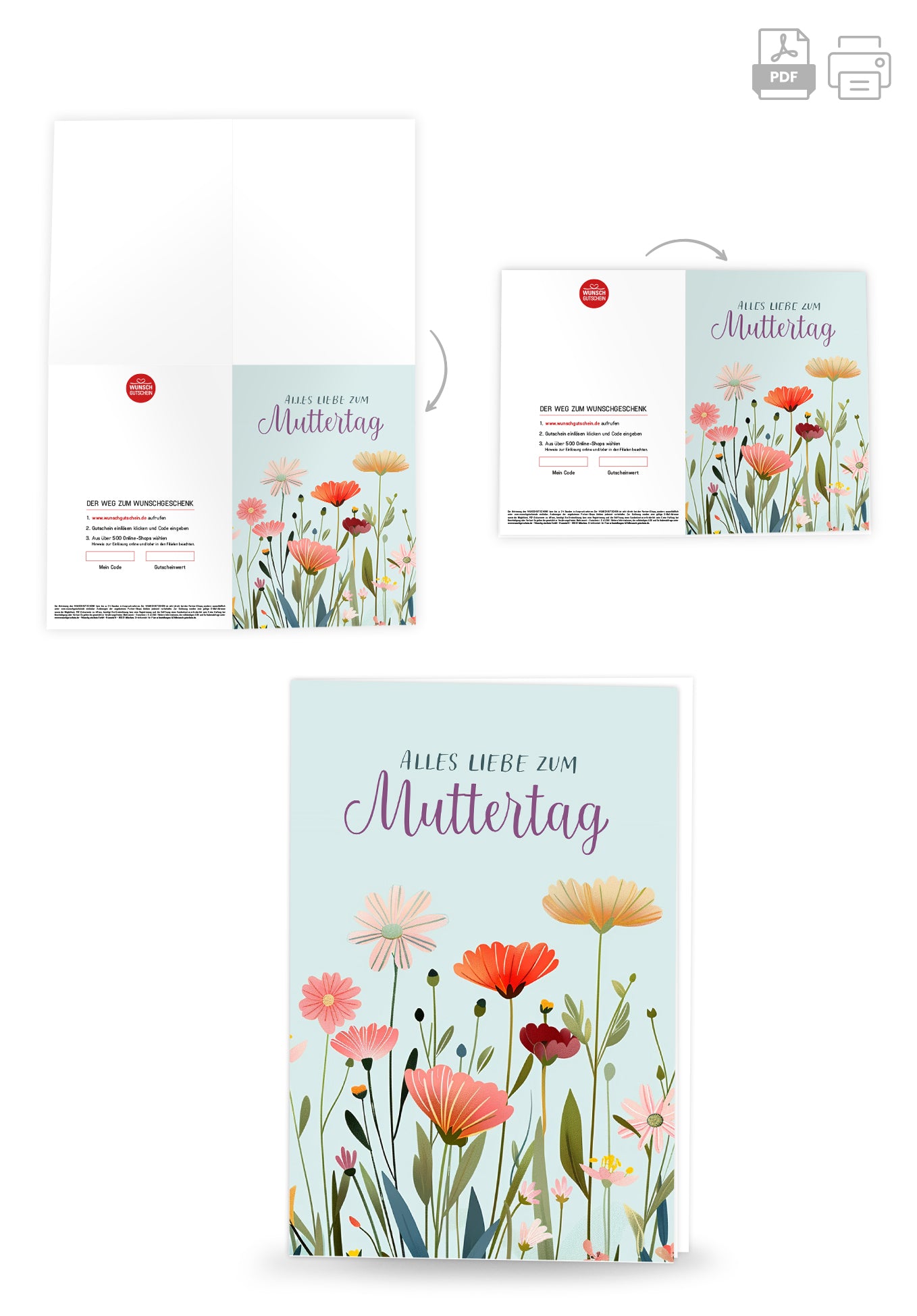 Wunschgutschein Alles Liebe zum Muttertag - Blumenwiese Blau PDF – Geschenkgutschein Ansicht 4