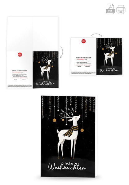 Frohe Weihnachten - Rentier Schwarz Weiß Gold