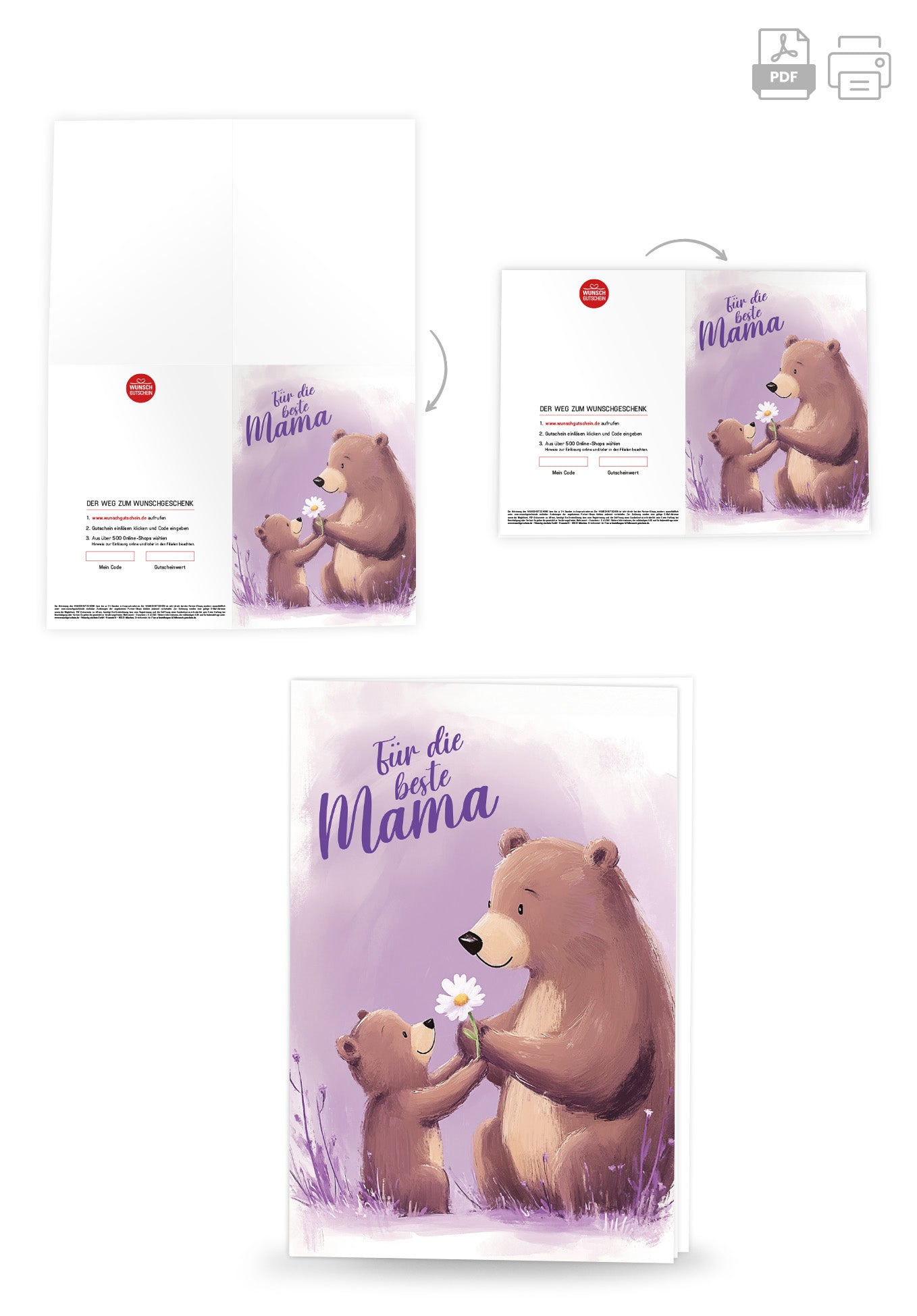 Wunschgutschein Für die beste Mama - Bären Lila – Geschenkgutschein Ansicht 4