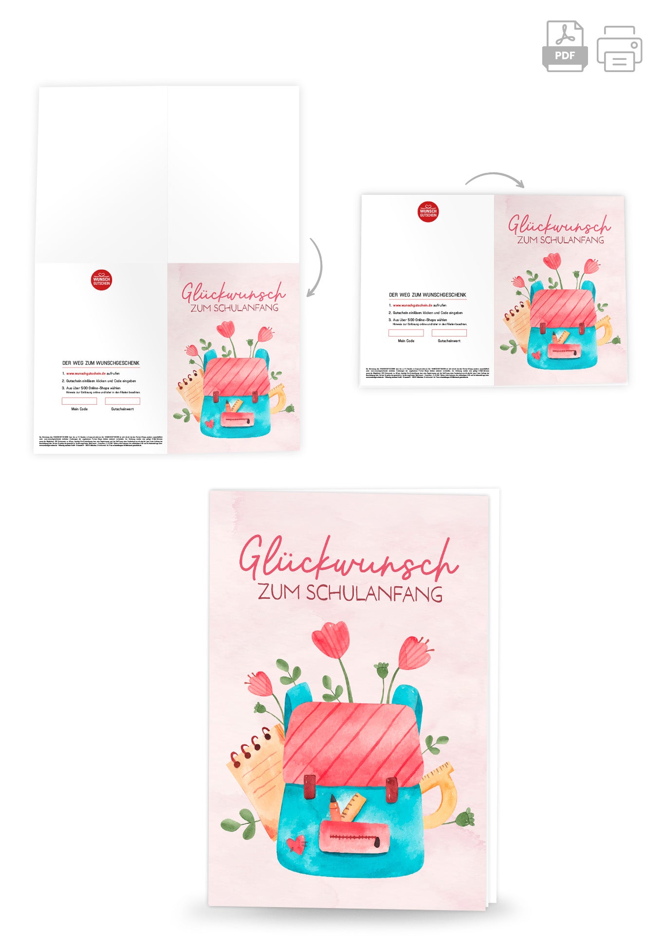 Wunschgutschein Glückwunsch Schulanfang - Rucksack mit Blumen – Geschenkgutschein Ansicht 4