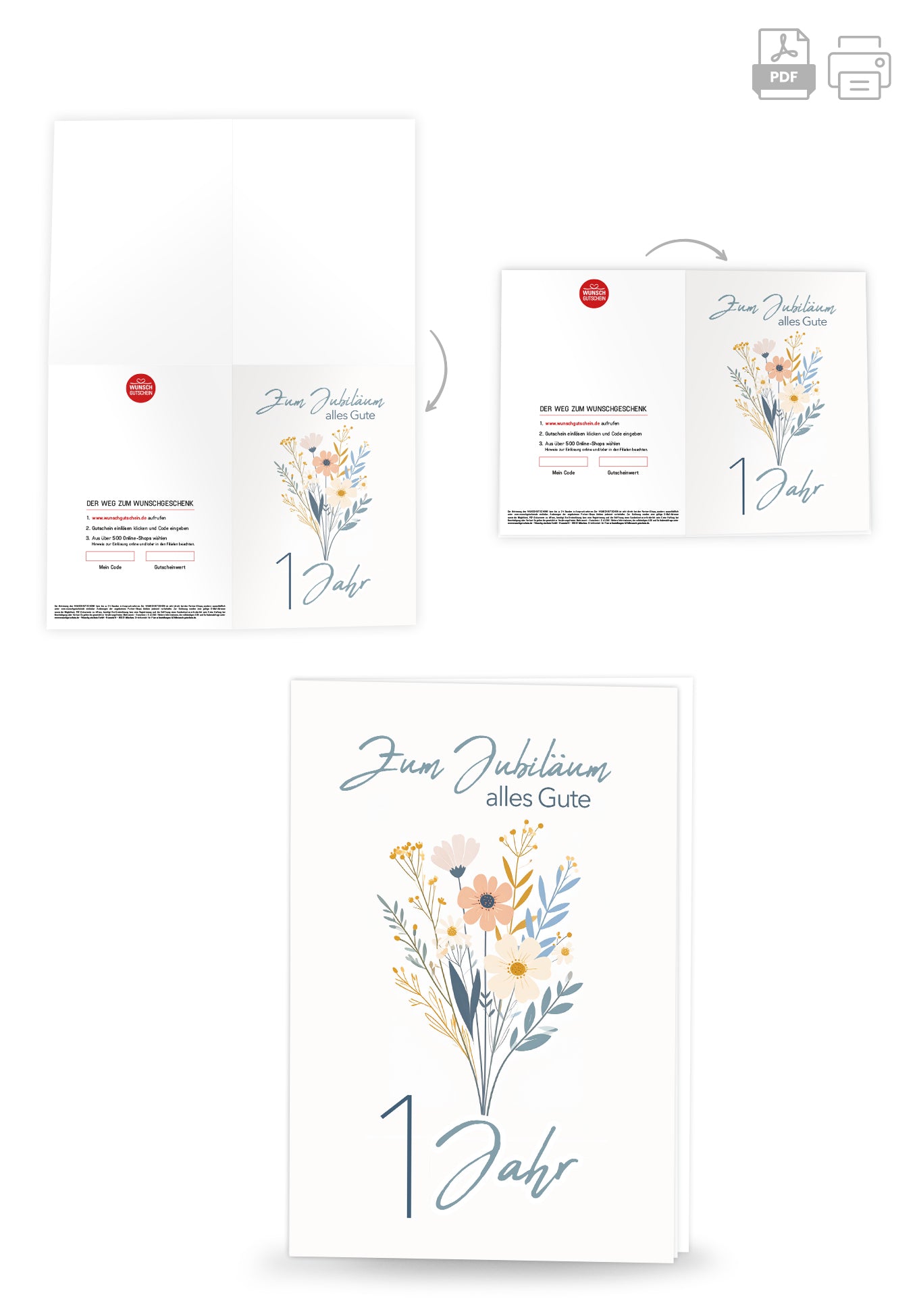 Wunschgutschein 1 Jahr - Blumenstrauß Weiß – Geschenkgutschein Ansicht 4