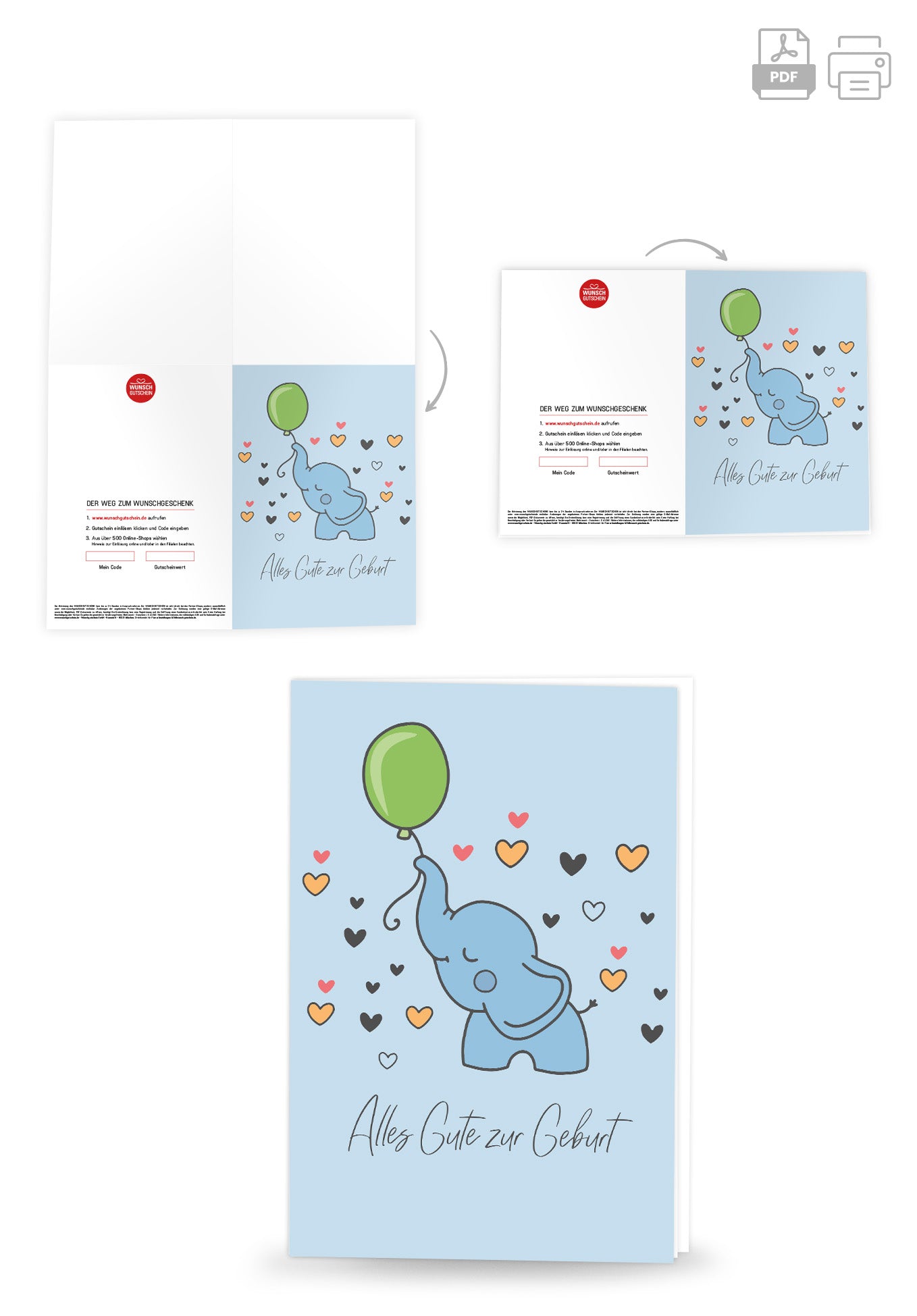 Wunschgutschein Alles Gute zur Geburt - Elefant – Geschenkgutschein Ansicht 4