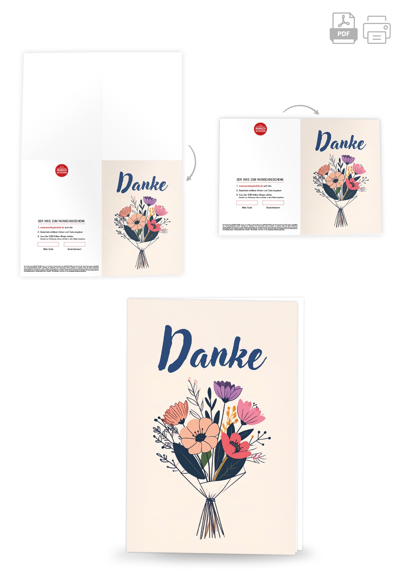 Wunschgutschein Danke - Blumenstrauß Beige PDF – Geschenkgutschein Ansicht 4