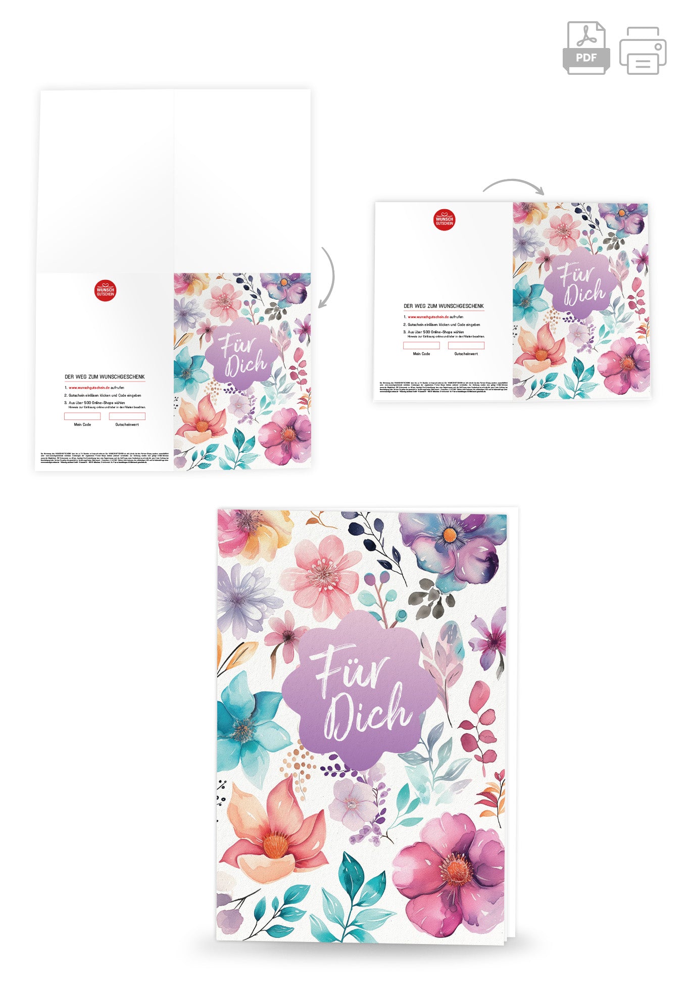 Wunschgutschein Für Dich - Blumen Aquarell – Geschenkgutschein Ansicht 4