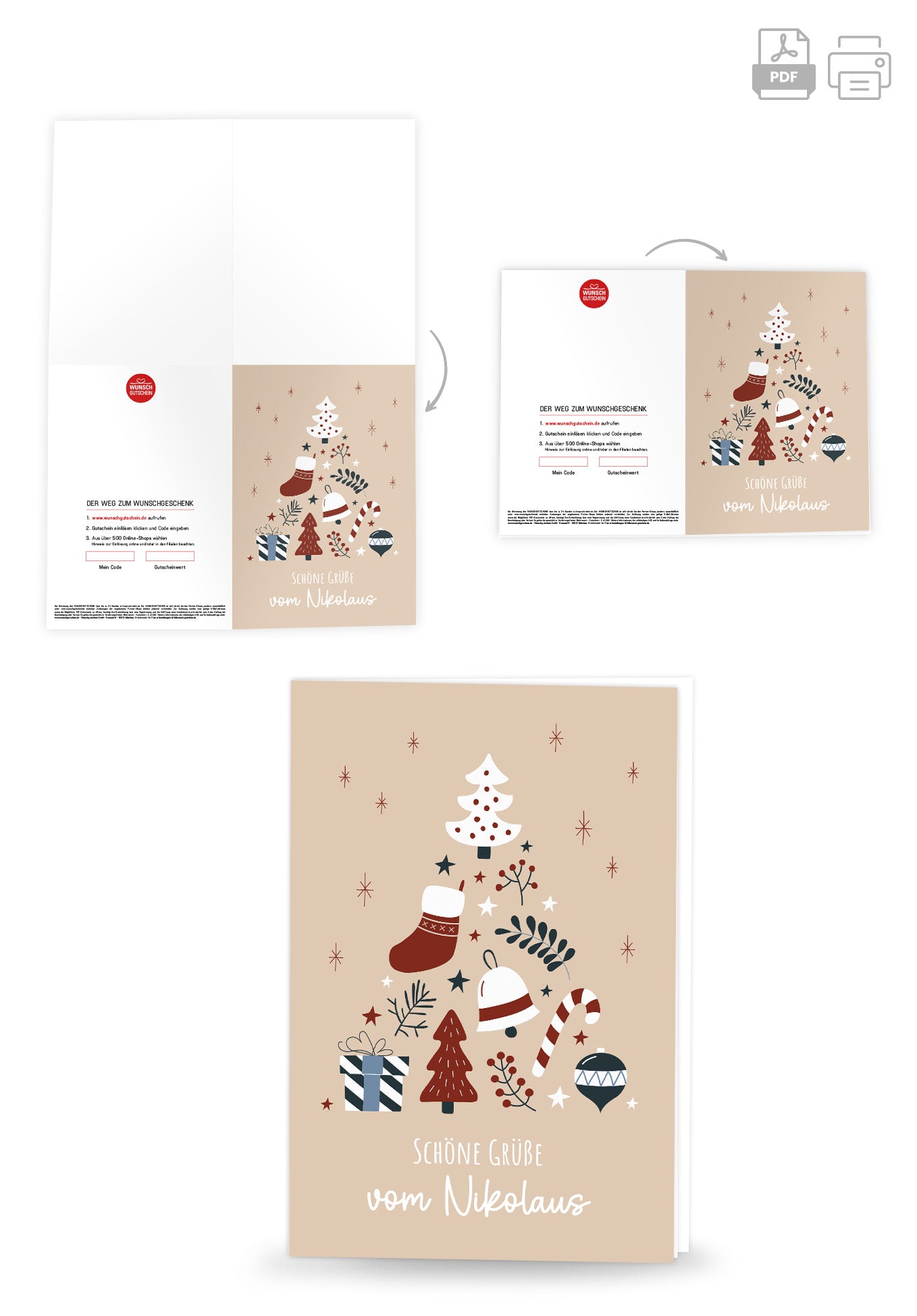 Wunschgutschein Grüße vom Nikolaus - Doodle Beige – Geschenkgutschein Ansicht 4